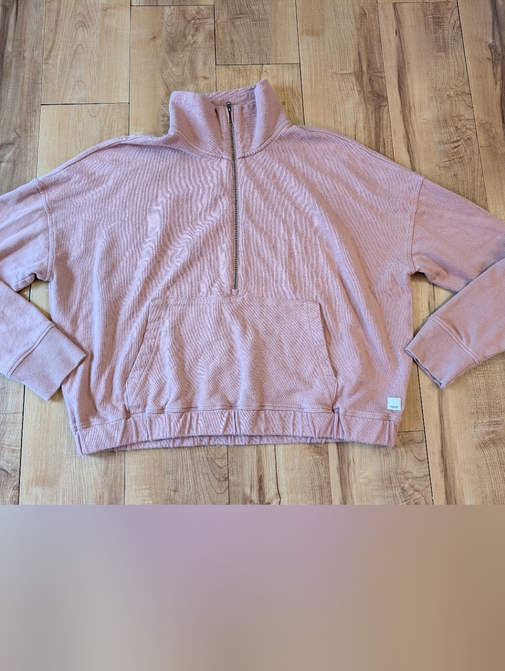 Vuori Women's Half Zip Hoodie Dusty Rose Pink Organic Cotton Sz M